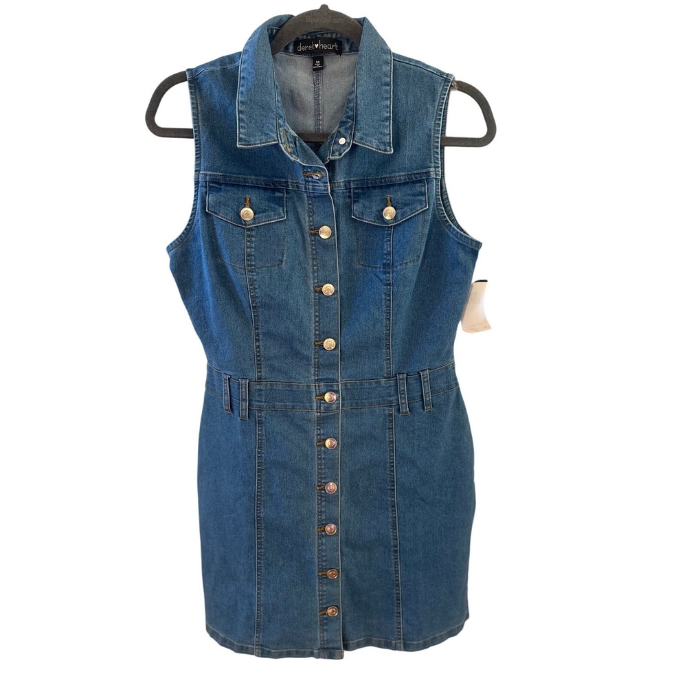 Derek Heart Sleeveless Button Front Denim Dress Size Medium